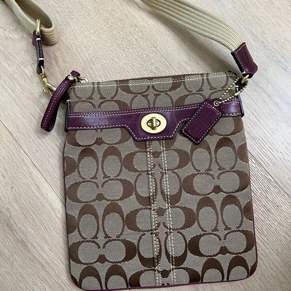 Coach Brown Signature Canvas Crossbody with Plum Trim - Picture 3 of 4